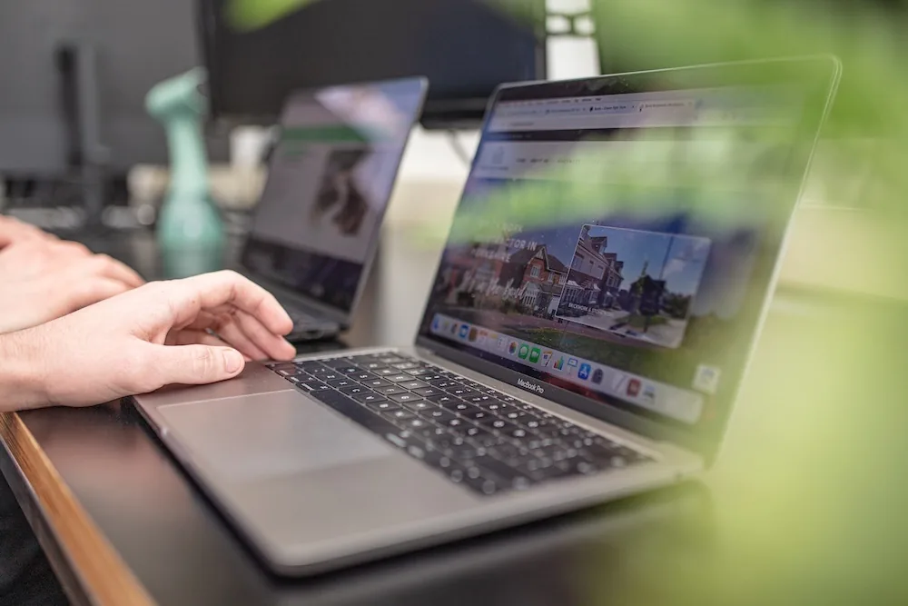 A business website open on a laptop, ready to be checked for indexing